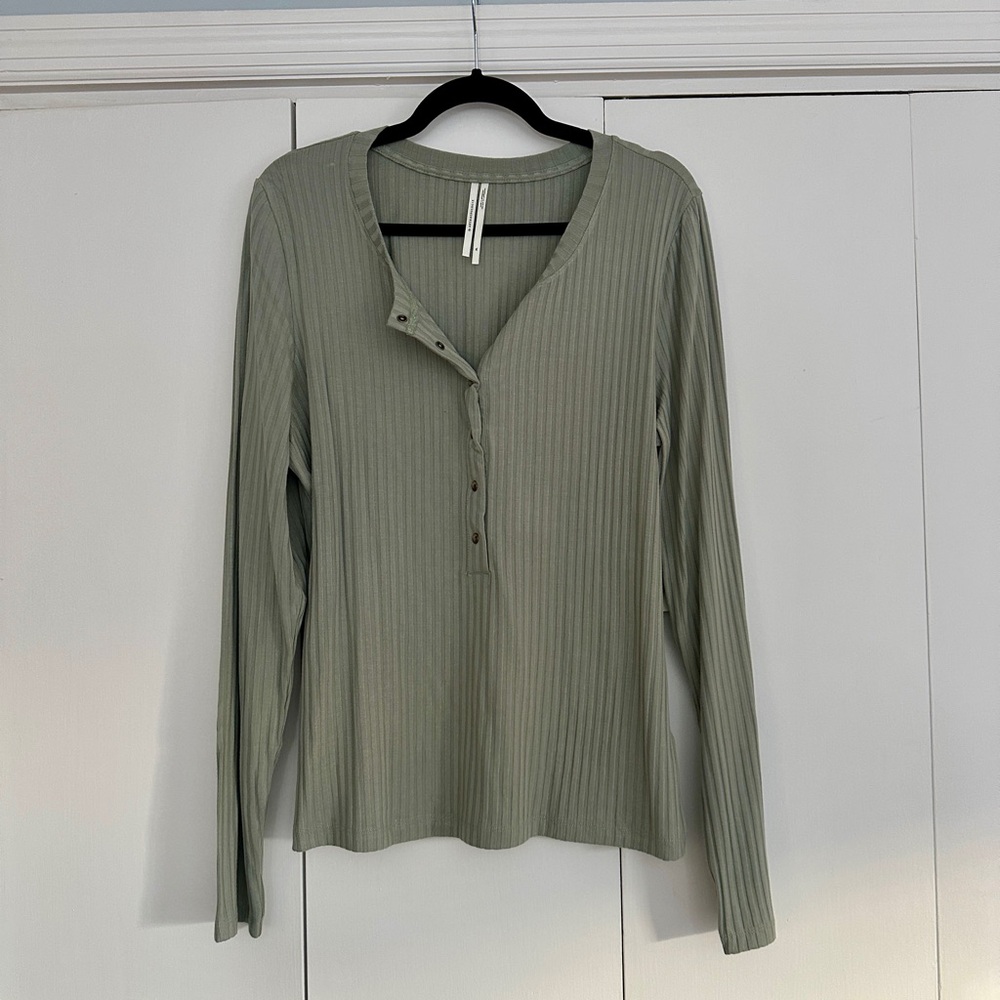 Anthropologie Olive Ribbed Long Sleeve Tee